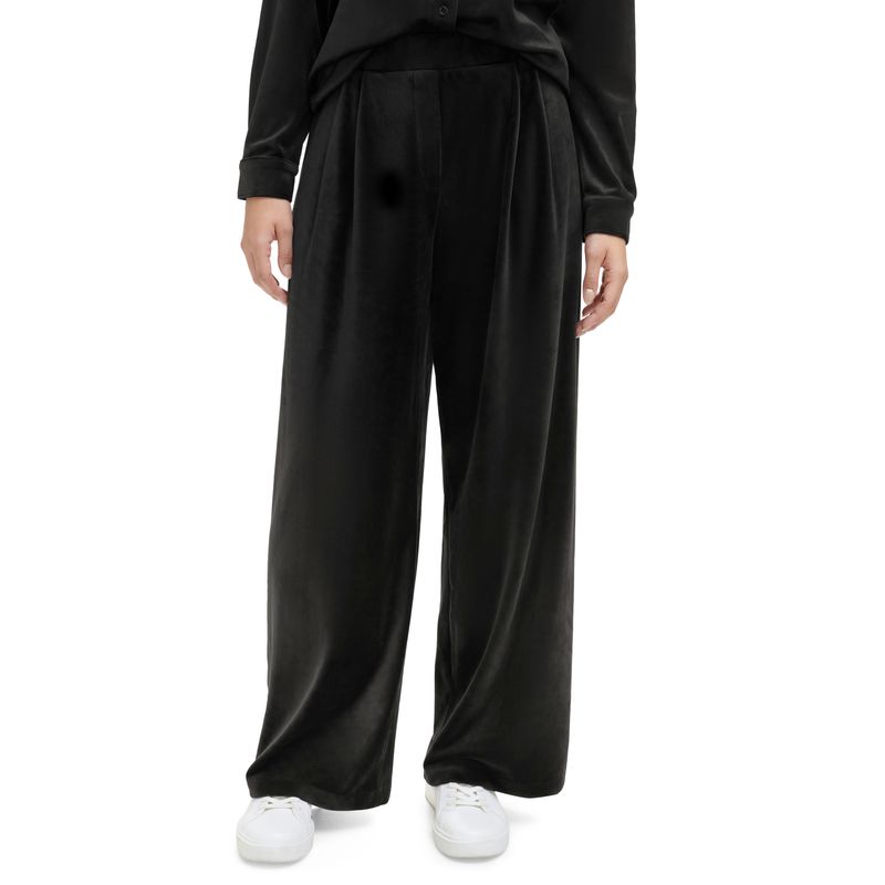 Women's Velour Button Down Shirt & Pleat Front Wide Leg Pants
